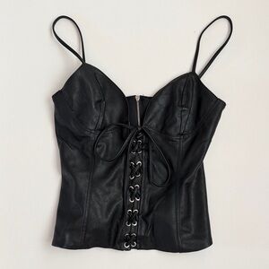 Zara Black Leather Lace-Up Corset Top